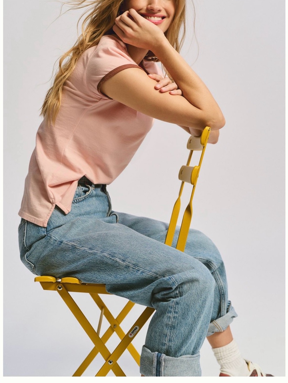 Pilcro Slim Ringer Tee - Light Blush with Dusty Rose Trim